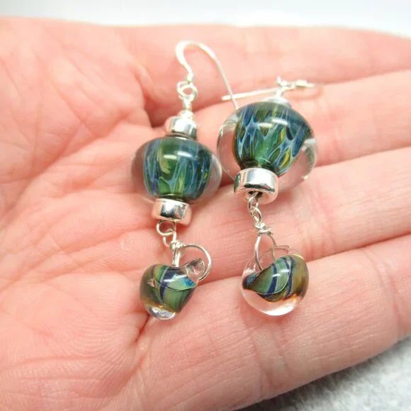 Boro glass bead drop earrings - Picture 2 of 11
